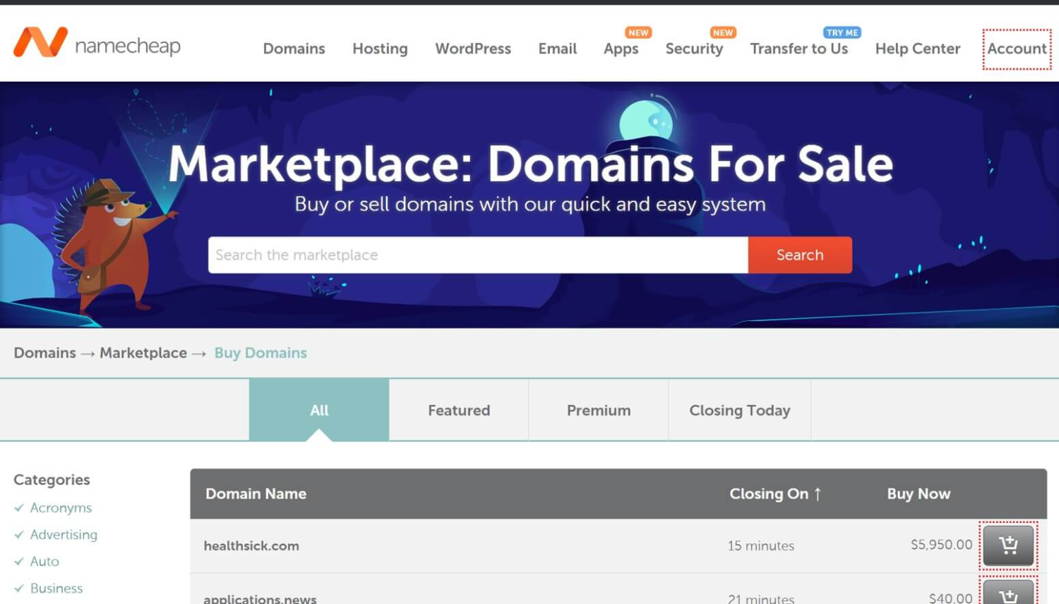 namecheap domain marketplace