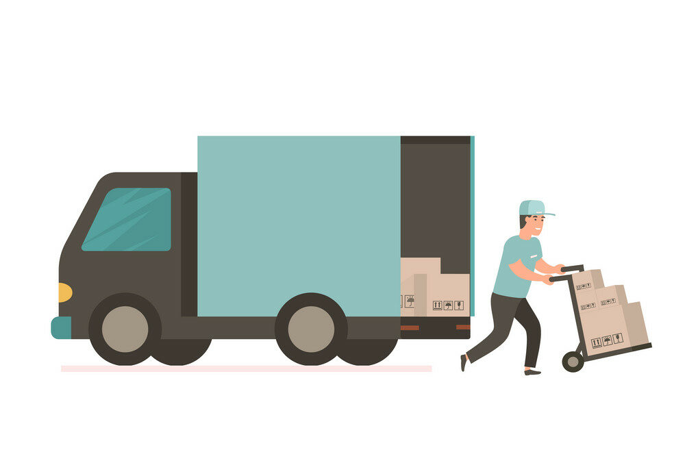 courier-with-cardboard-box-delivery-truck-vector