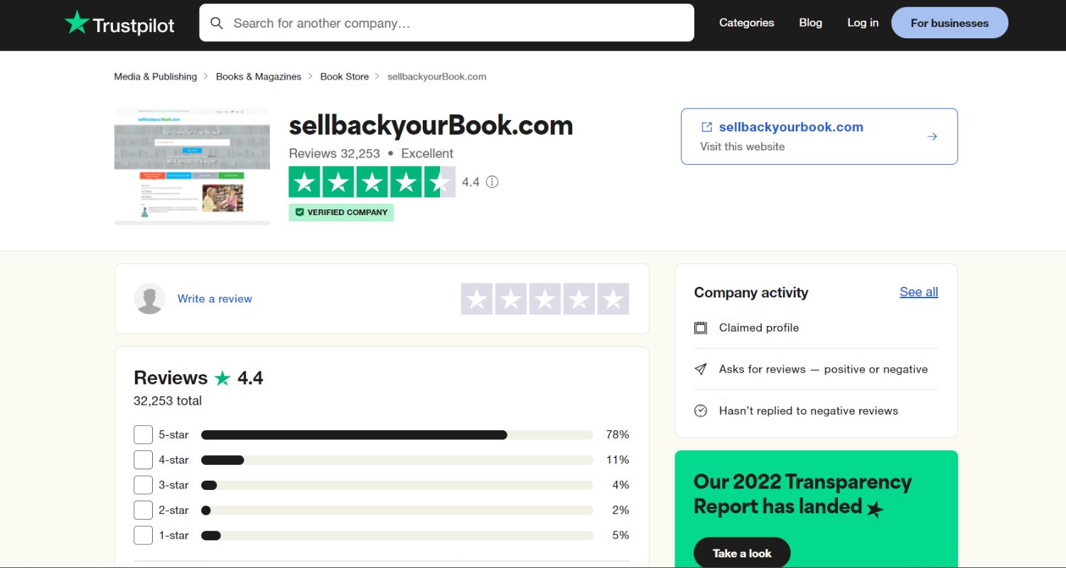 trustpilot review for sellbackyourbook